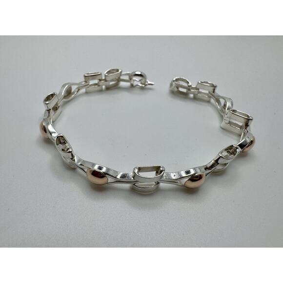 Designer Peruvian Sterling Silver 950 and 18K Gold Inlay Bracelet - 7.5” - Picture 3 of 7